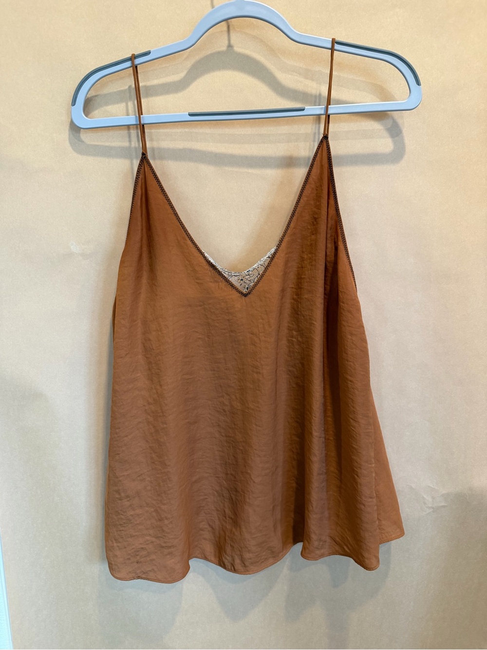Women’s Rust Brown Satin V-Neck Slip Tank